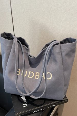 Embroidered Letter Canvas Large Tote Bag for Women - 2025 Shoulder Shopping Bag with High Capacity, Commuter & Lazy Style
