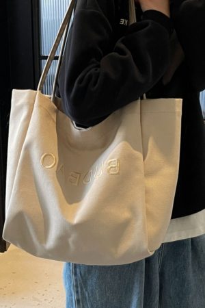 Embroidered Letter Canvas Large Tote Bag for Women - 2025 Shoulder Shopping Bag with High Capacity, Commuter & Lazy Style