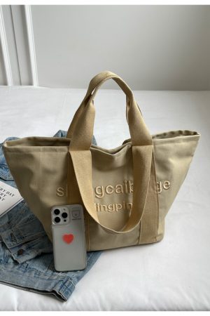 Embroidered Letter Canvas Tote Bag for Women - Large Capacity Handbag for Outings, Commuting, and Everyday Style 2025
