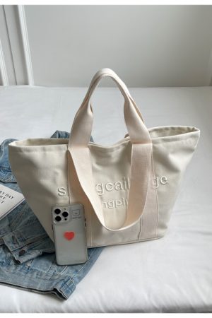 Embroidered Letter Canvas Tote Bag for Women - Large Capacity Handbag for Outings, Commuting, and Everyday Style 2025