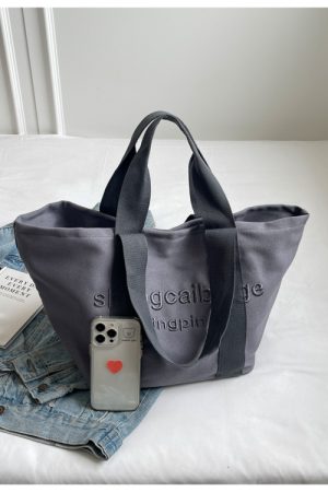 Embroidered Letter Canvas Tote Bag for Women - Large Capacity Handbag for Outings, Commuting, and Everyday Style 2025