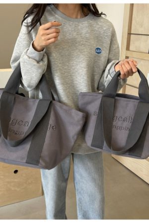 Embroidered Letter Canvas Tote Bag for Women - Large Capacity Handbag for Outings, Commuting, and Everyday Style 2025