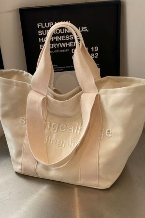 Embroidered Letter Canvas Tote Bag for Women - Large Capacity Handbag for Outings, Commuting, and Everyday Style 2025