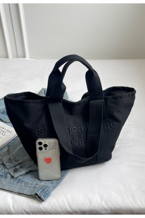 Embroidered Letter Canvas Tote Bag for Women - Large Capacity Handbag for Outings, Commuting, and Everyday Style 2025