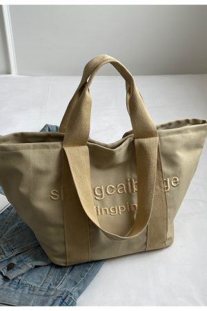 Embroidered Letter Canvas Tote Bag for Women - Large Capacity Handbag for Outings, Commuting, and Everyday Style 2025