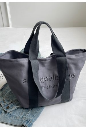 Embroidered Letter Canvas Tote Bag for Women - Large Capacity Handbag for Outings, Commuting, and Everyday Style 2025