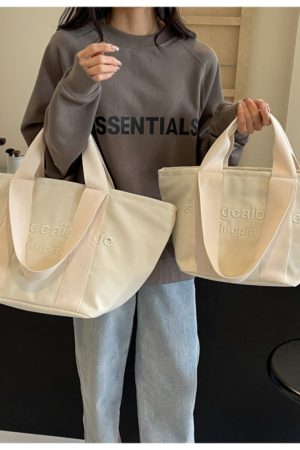 Embroidered Letter Canvas Tote Bag for Women - Large Capacity Handbag for Outings, Commuting, and Everyday Style 2025