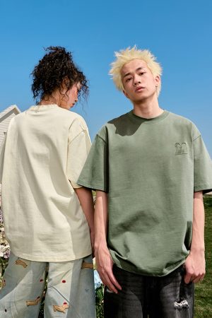 Embroidered Letter Minimalist Short Sleeve T-Shirt - American Vintage Heavyweight Unisex Trendy 2025 Summer Fashion Essential