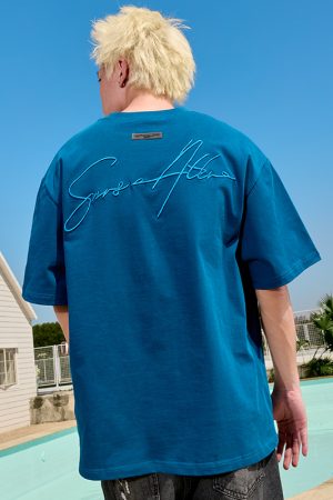 Embroidered Letter Short Sleeve T-Shirt - Vintage American Style Unisex Heavyweight Tee for Summer 2025 - Trendy 90s Look