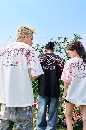 Embroidered National Trend Letter Short Sleeve T-Shirt - Vintage American Style, Unisex Loose Fit for Summer 2025 Fashion