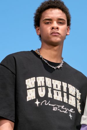 Embroidered Pearl Heavyweight Short Sleeve T-Shirt - Vintage American Style, Loose Fit, Unisex, Trendy Summer 2025 Fashion