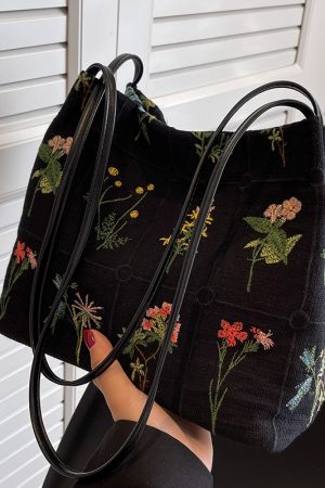 Embroidered Printed Tote Bag for Women - Large Capacity Canvas Shoulder Crossbody Bucket Bag - 2025 Spring/Summer Fashion
