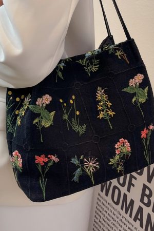 Embroidered Printed Tote Bag for Women - Large Capacity Canvas Shoulder Crossbody Bucket Bag - 2025 Spring/Summer Fashion