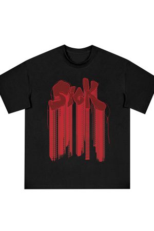 Embroidered Short-Sleeve T-Shirt - Y2K Inspired, Harsh and Cruel Co-Brand, Trendy Graphic Tee for Stylish Outfits