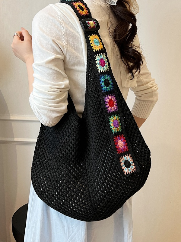 Ethnic Style Hollow Woven Tote Bag for Women - Large Capacity Shoulder Crossbody Bag for Commuting & Beach Vacation Ethnic Style Hollow Woven Tote Bag for Women - Large Capacity Shoulder Crossbody Bag for Commuting & Beach Vacation