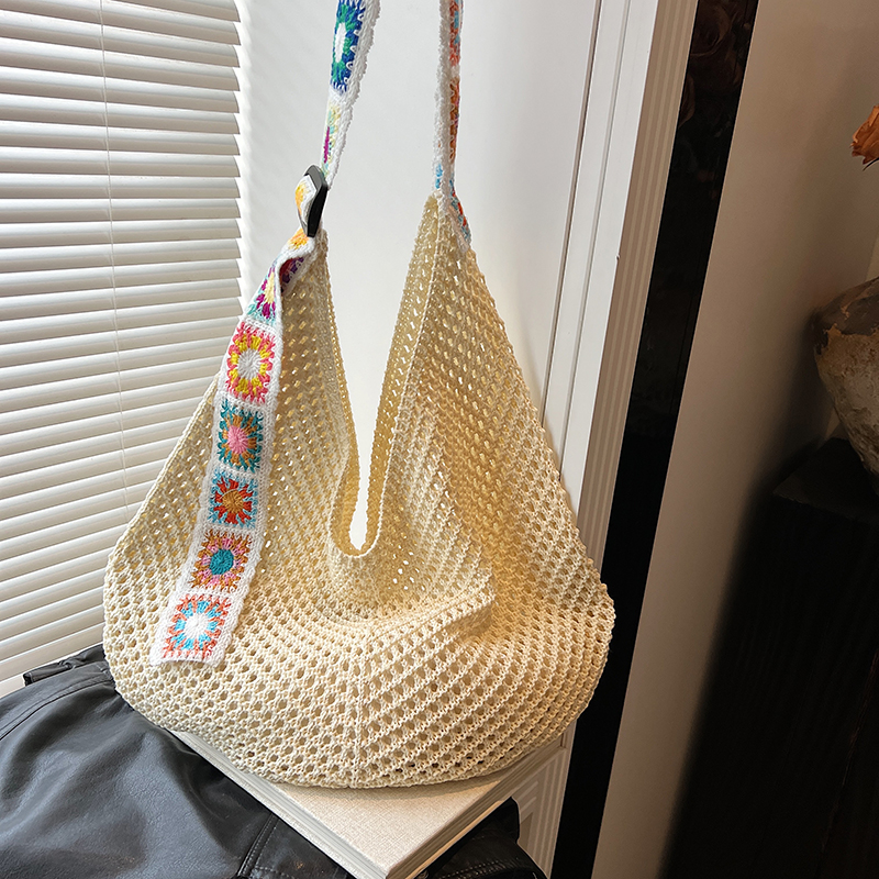 Ethnic Style Hollow Woven Tote Bag for Women - Large Capacity Shoulder Crossbody Bag for Commuting & Beach Vacation Ethnic Style Hollow Woven Tote Bag for Women - Large Capacity Shoulder Crossbody Bag for Commuting & Beach Vacation