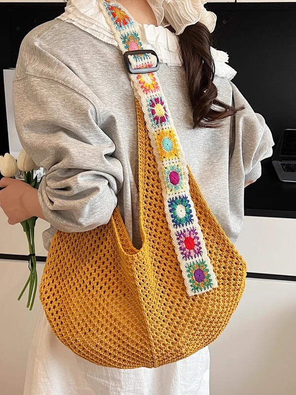 Ethnic Style Hollow Woven Tote Bag for Women - Large Capacity Shoulder Crossbody Bag for Commuting & Beach Vacation Ethnic Style Hollow Woven Tote Bag for Women - Large Capacity Shoulder Crossbody Bag for Commuting & Beach Vacation