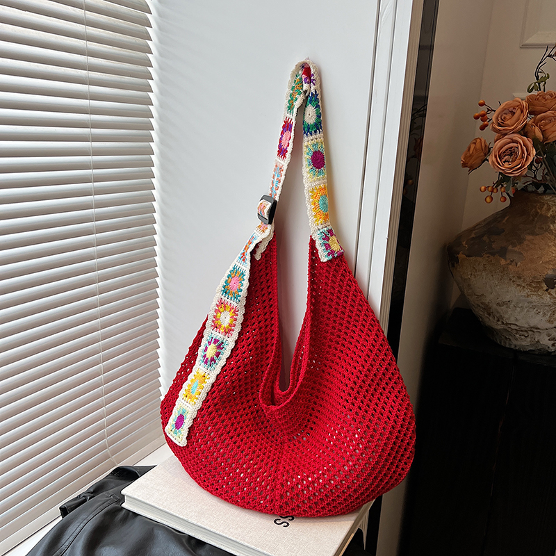 Ethnic Style Hollow Woven Tote Bag for Women - Large Capacity Shoulder Crossbody Bag for Commuting & Beach Vacation Ethnic Style Hollow Woven Tote Bag for Women - Large Capacity Shoulder Crossbody Bag for Commuting & Beach Vacation