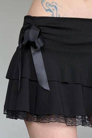 European American Sexy Girl Style A-Line Skirt with Butterfly Knot Lace Splicing - Flattering Slim Fit Half Skirt