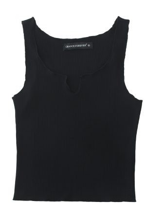 European American Sexy V-Neck Front Slit High-Waisted Short Cropped Sleeveless Tank Top - Versatile Solid Color