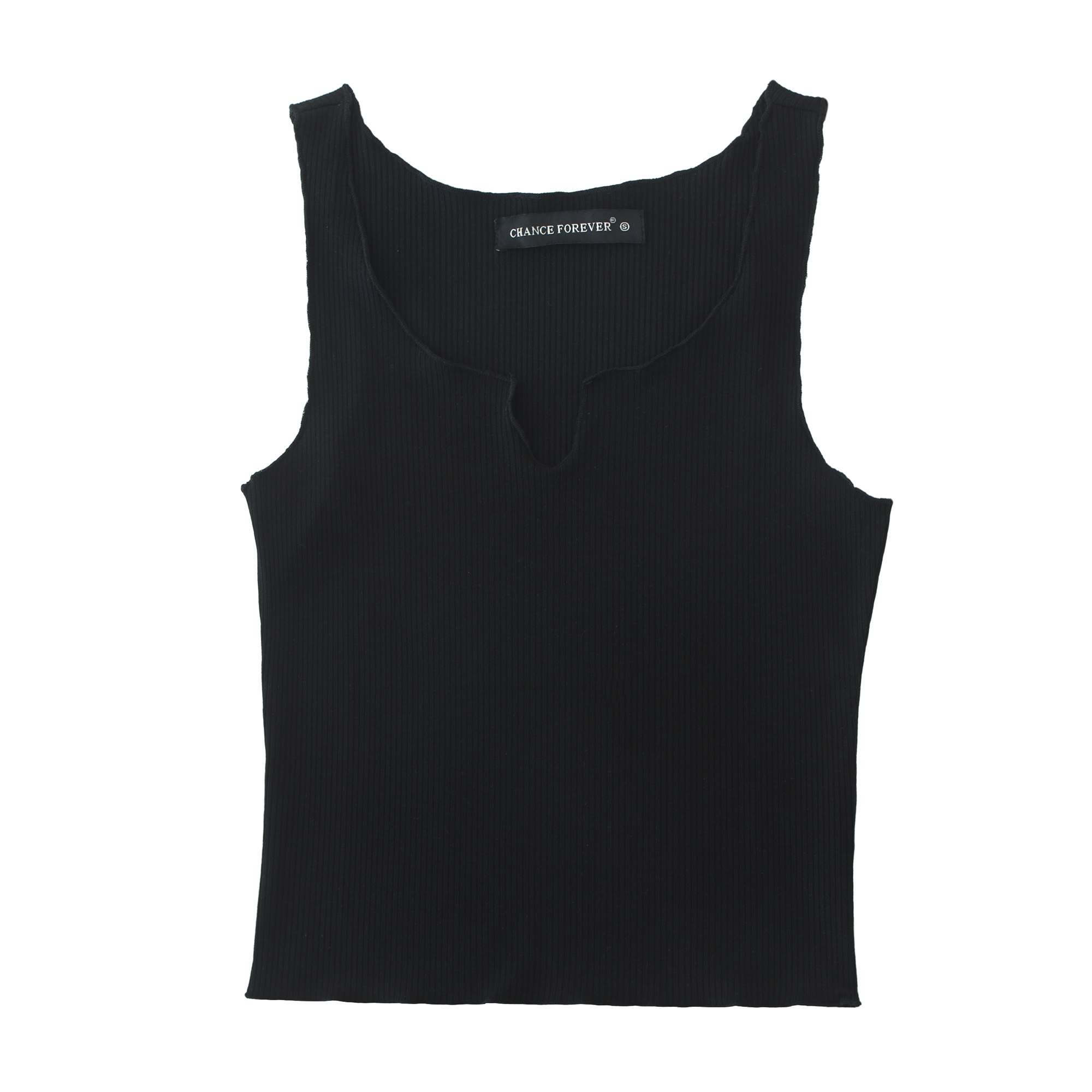 European American Sexy V-Neck Front Slit High-Waisted Short Cropped Sleeveless Tank Top - Versatile Solid Color European American Sexy V-Neck Front Slit High-Waisted Short Cropped Sleeveless Tank Top - Versatile Solid Color