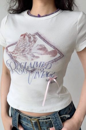 European and American Style Printed White Round Neck Short Sleeve T-shirt for Women - Summer Slim Fit Casual Top