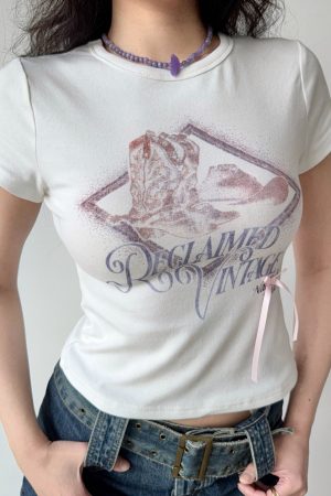 European and American Style Printed White Round Neck Short Sleeve T-shirt for Women - Summer Slim Fit Casual Top