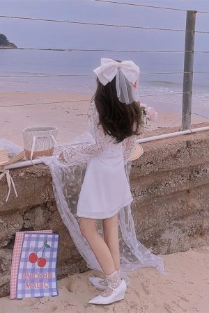 Exquisite Heavy-Duty Fairy French Lace Square Neck Tie Dress - 2024 Spring/Summer Vacation Style, Perfect for Y2K and Romantic Looks