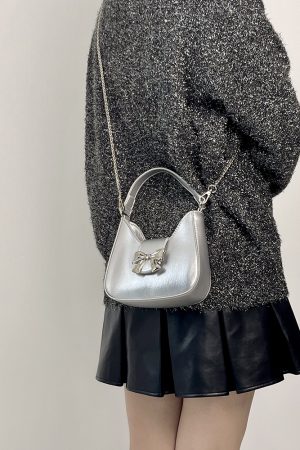 Exquisite Silver Bow Chain Handheld Crossbody Small Bag for Women - 2025 Niche Design Fashion Accessory
