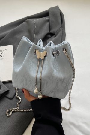 Exquisite Summer Crossbody Handbag for Women - Small Silver Chain Bucket Bag 2025 Trend