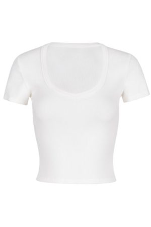 Fitted White T-Shirt for Women, Elastic Black Short Sleeves, Big Chest Accent, Stylish Casual Top, Y2K Fashion
