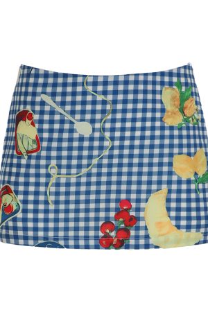 Floral Bodycon Midi Skirt in Blue - Small Daisy Print, Oil Paint Design, Women's Spring Fashion, Fresh & Vibrant Style