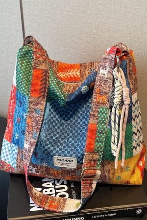 Floral Canvas Crossbody Bag for Women - Large Capacity Ethnic Style Shoulder Tote for Summer 2025, Perfect for Students and Commuting