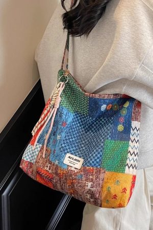 Floral Canvas Crossbody Bag for Women - Large Capacity Ethnic Style Shoulder Tote for Summer 2025, Perfect for Students and Commuting