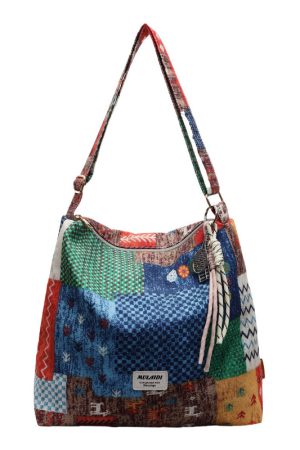 Floral Canvas Crossbody Bag for Women - Large Capacity Ethnic Style Shoulder Tote for Summer 2025, Perfect for Students and Commuting