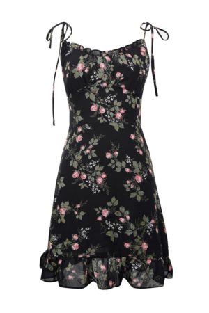 Floral Chiffon Camisole Mini Dress - Vintage French Style Slimming Summer Dress for Vacation, Y2K Aesthetic