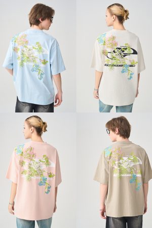 Floral Chinese Embroidery Short Sleeve T-Shirt - Street Style Couple Tee, Y2K National Trend Fashion, Korean Inspired
