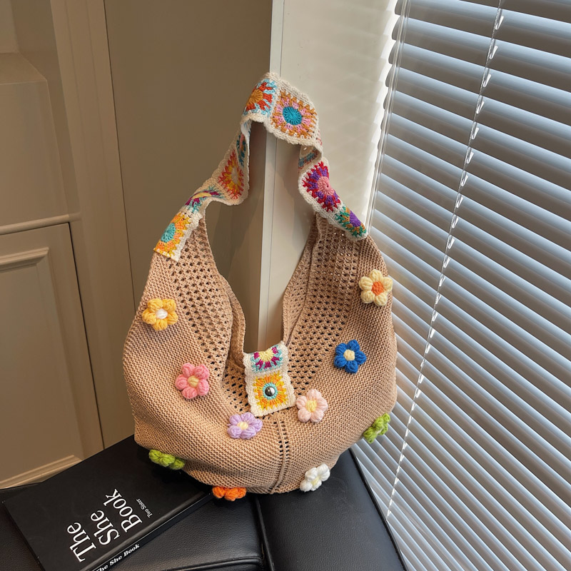 Floral Cotton Woven Tote Bag for Women - Large Capacity Shoulder Bag, Summer 2025 Lazy Style Vacation Accessory Floral Cotton Woven Tote Bag for Women - Large Capacity Shoulder Bag, Summer 2025 Lazy Style Vacation Accessory