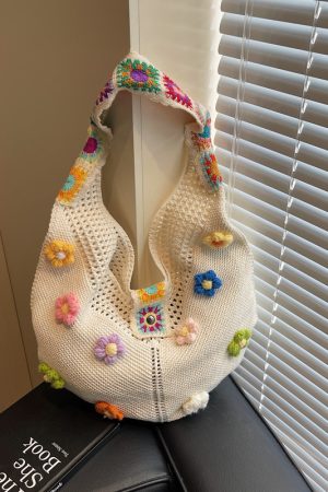 Floral Cotton Woven Tote Bag for Women - Large Capacity Shoulder Bag, Summer 2025 Lazy Style Vacation Accessory