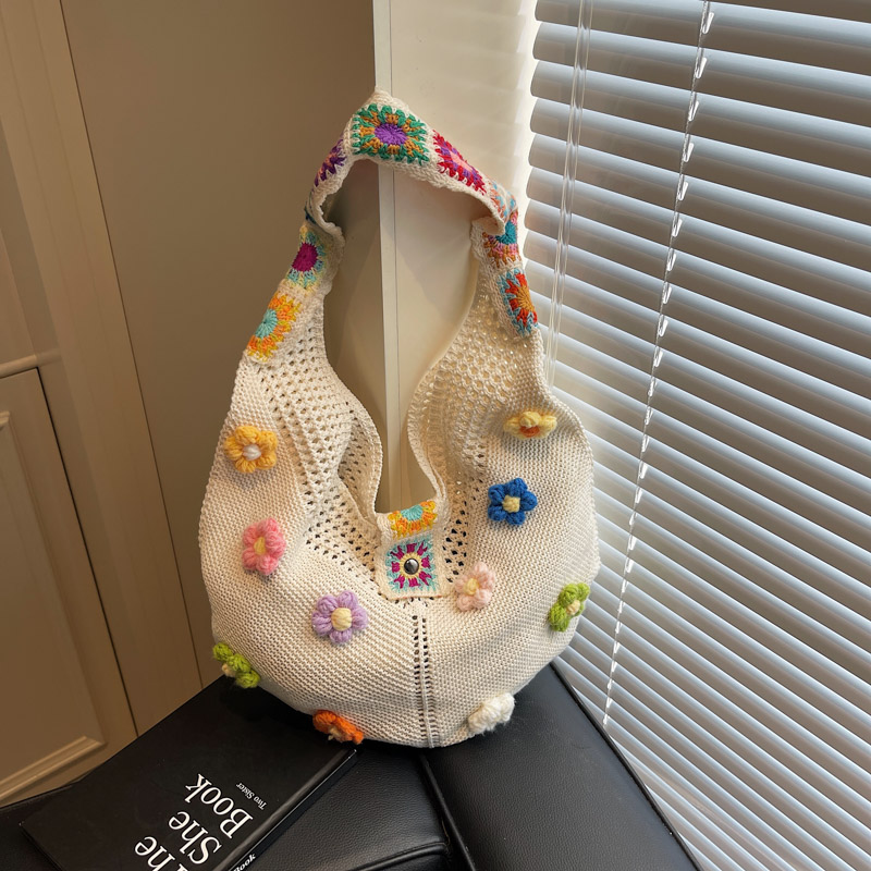 Floral Cotton Woven Tote Bag for Women - Large Capacity Shoulder Bag, Summer 2025 Lazy Style Vacation Accessory Floral Cotton Woven Tote Bag for Women - Large Capacity Shoulder Bag, Summer 2025 Lazy Style Vacation Accessory