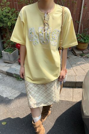 Floral Embroidered Patchwork Loose T-Shirt for Couples - Spring Summer National Trend Short Sleeve Tee