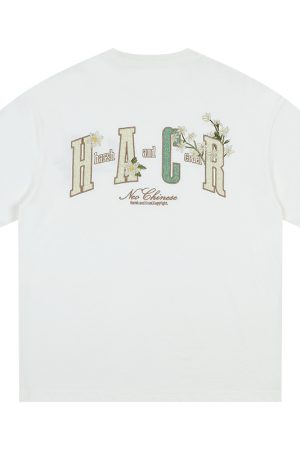 Floral Embroidery Patch Couple Loose Short Sleeve T-Shirt - 2025 Summer Style, Y2K Inspired Fashion for Trendy Looks