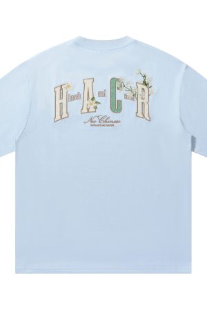 Floral Embroidery Patch Couple Loose Short Sleeve T-Shirt - 2025 Summer Style, Y2K Inspired Fashion for Trendy Looks