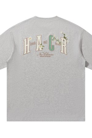 Floral Embroidery Patch Couple Loose Short Sleeve T-Shirt - 2025 Summer Style, Y2K Inspired Fashion for Trendy Looks