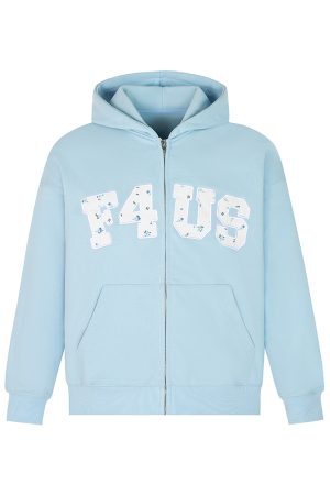 Floral Embroidery Zipper Hoodie Jacket for Couples - Loose Fit Autumn and Winter National Trend Outerwear