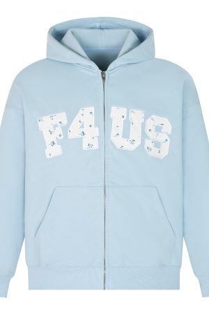 Floral Embroidery Zipper Hoodie Jacket for Couples - Loose Fit Autumn and Winter National Trend Outerwear