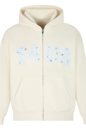 Floral Embroidery Zipper Hoodie Jacket for Couples - Loose Fit Autumn and Winter National Trend Outerwear