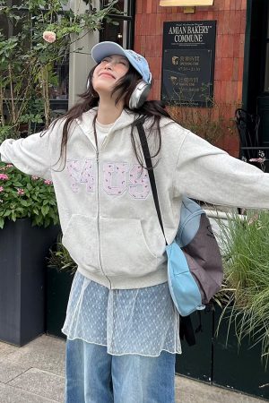 Floral Embroidery Zipper Hoodie Jacket for Couples - Loose Fit Autumn and Winter National Trend Outerwear