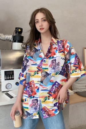 Floral Hawaiian Short Sleeve Shirt for Women, Loose Hong Kong Style Top, Unique Beachwear, Trendy Summer Fashion
