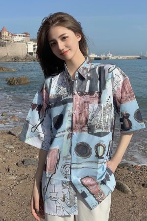 Floral Hawaiian Short Sleeve Shirt for Women, Loose Hong Kong Style Top, Unique Beachwear, Trendy Summer Fashion